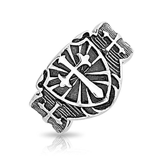 Bling Jewelry Escudo Vikingo Religiosa Maltasa Fleur De lis Cruz Banda Signet Anillo para Hombres Tono Plata De Acero Inoxidable