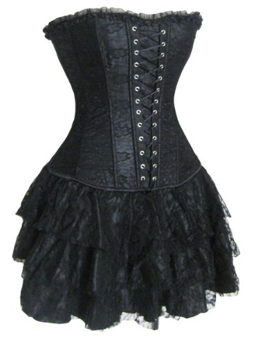 SZIVYSHI Mujeres Steampunk Sexy Gótico Cordón Arriba Cremallera Corsé Bustier Vestir Corto Falda Conjunto