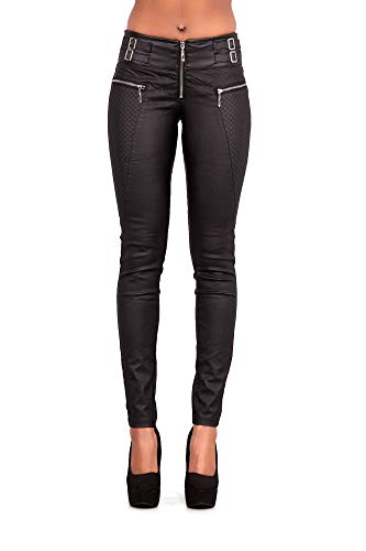 Crazy Lover Mujeres PU Leggins Cuero Brillante Pantalón Elásticos Pantalones para Mujer (38, Negro)