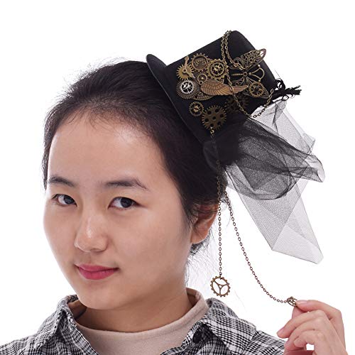 BLESSUME Steampunk gótico Mini Sombrero de Copa Retro Mujer Sombrero Pinza para el Cabello