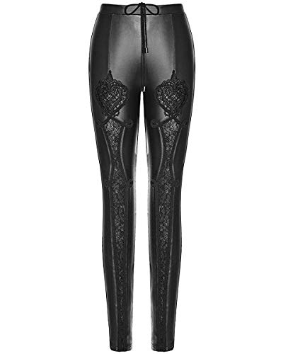 Punk Rave Womens Gótico Leggings Negro Piel Sintética Steampunk Encaje Vintage