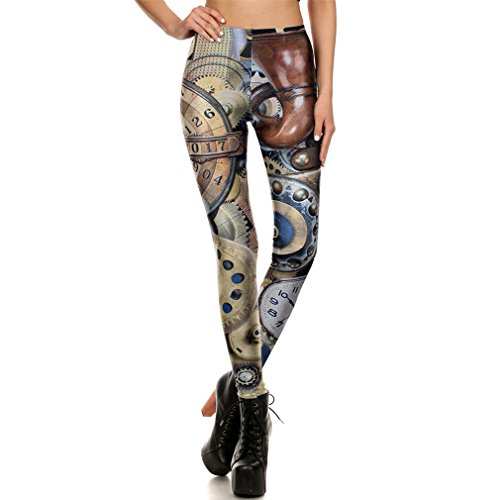 Mecánico Dial Entrenamiento Steampunk Leggings Mujeres 3D Impresión Verano Gear Slim Mujeres Señora Sexy Leggins Pants