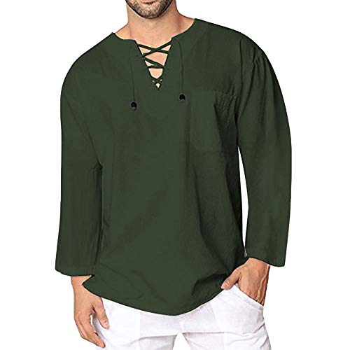 Hombre Camisa Vintage Invierno otoño,Sonnena Camiseta Retro Medieval Estilo Manga Larga Guapo Hombre Blusa Marinera Vieja Suelto Casual Moda Deportivos al Aire Libre