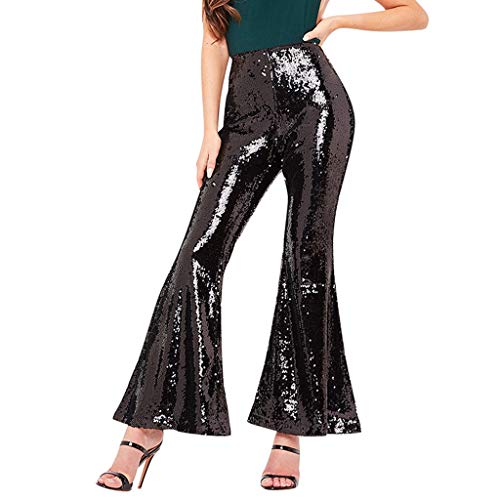 Pantalones Mujer Anchos,Sexy Moda Mujer Lentejuelas Night Club Casual Cintura Alta Leggings Anchos Leggings Pantalones Largos