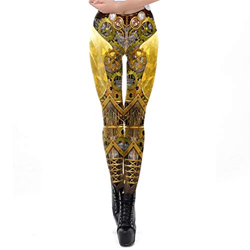 EDFLPUTB Leggings de diseño Retro para Mujer Steampunk Gear Leggin Lady