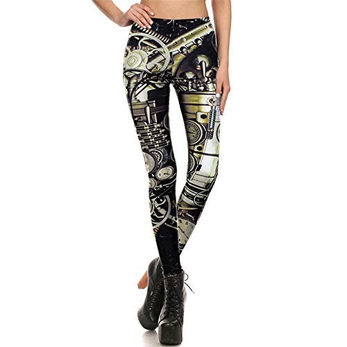 E.Rirevce Mujeres Retro Leggings Steampunk 3D Imprimir Empuje hacia Arriba Fitness Pantalones Flacos